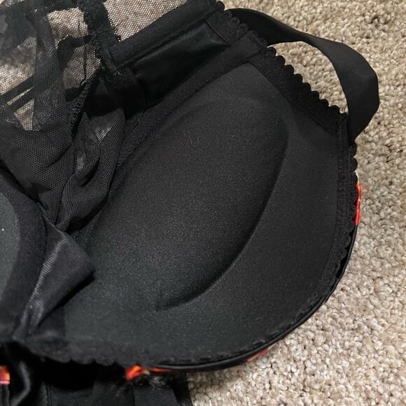 Victoria's Secret Teddy Bodysuit Black Ruffled Sheer Multicolored Bows 34C - Picture 7 of 8